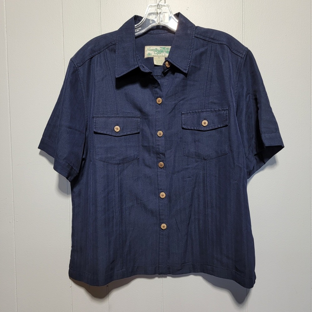 Havana Jacks Cafe Tropical Breeze Wear Short Sleeve‎ Button Up Shirt XL Navy